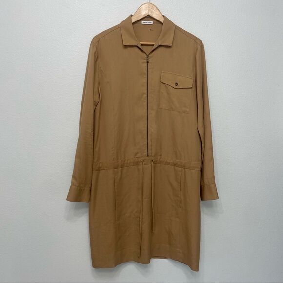 Tomas Maier Long Sleeve Shirt Dress Tan Size 6 Collared PullOver Classic Capsule - Picture 3 of 11